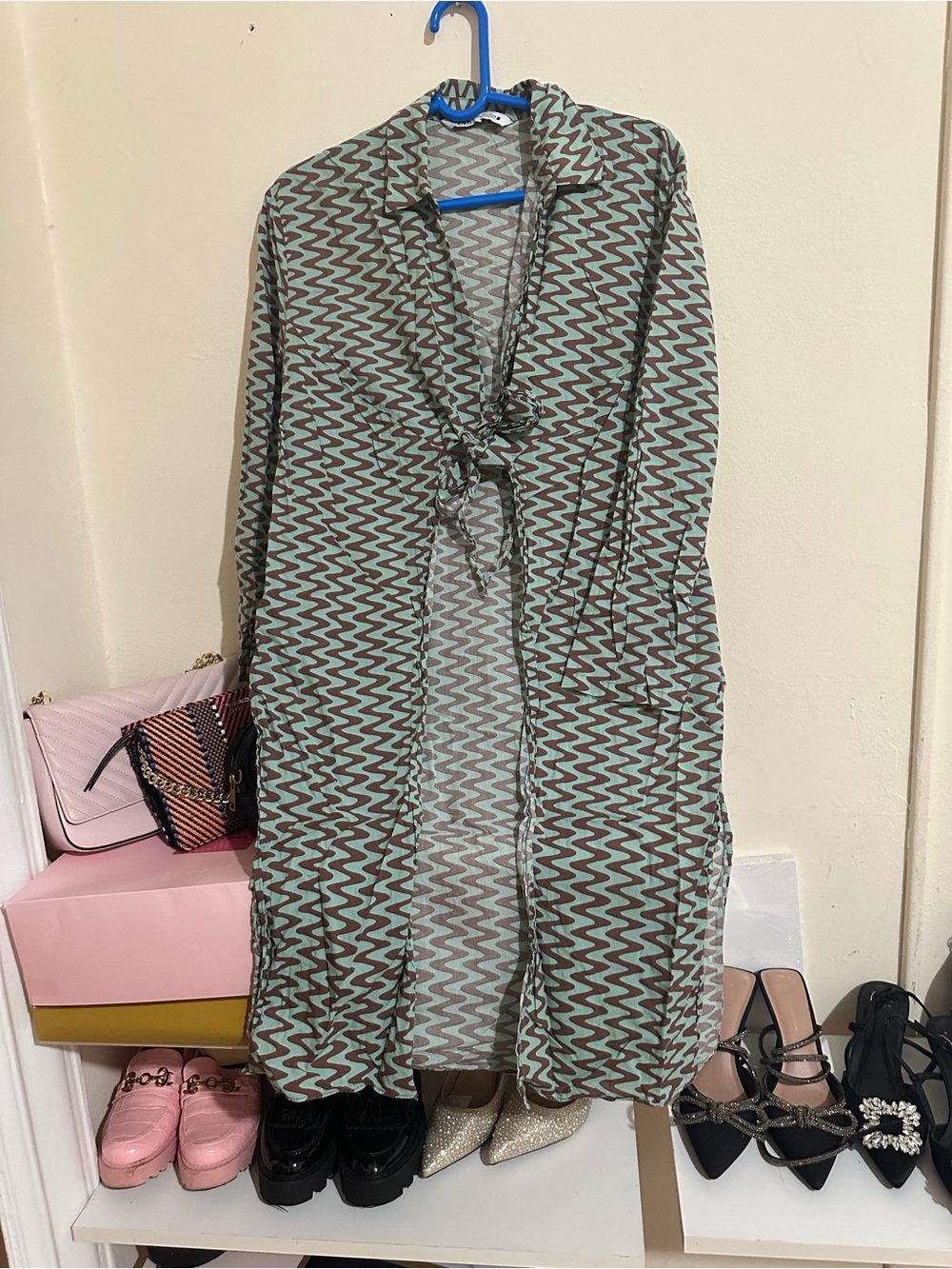 Zara Mint and Brown Zigzag Swim Cover-Up